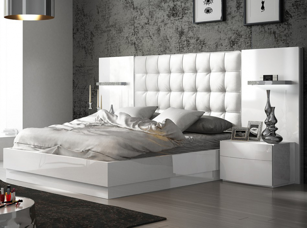 Кровать 301 Con Zocalo (180x200) белая с серебряным без ящика для белья