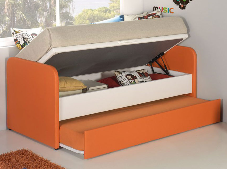 Кровать Music (90x190) оранжевая с ящиком для белья