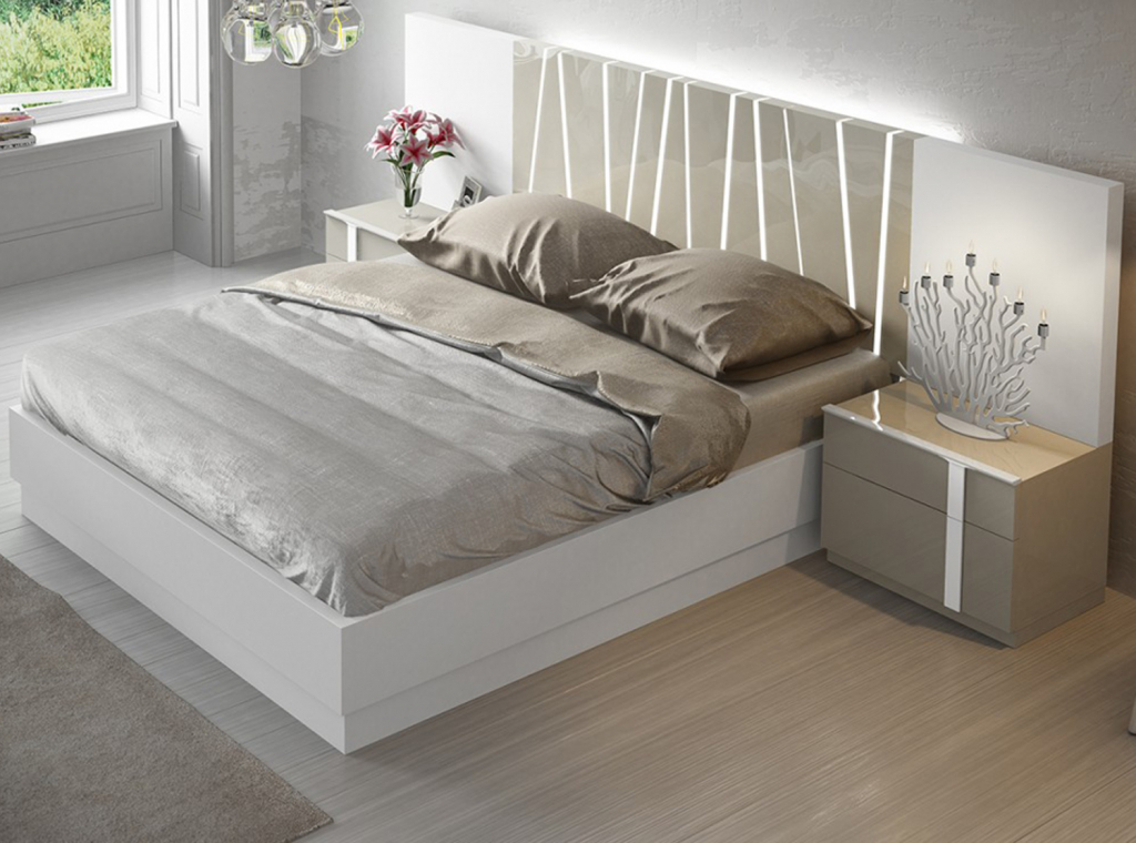 Кровать 606 Con Zocalo (160x200) глянцевые белый с бежевым без ящика для белья